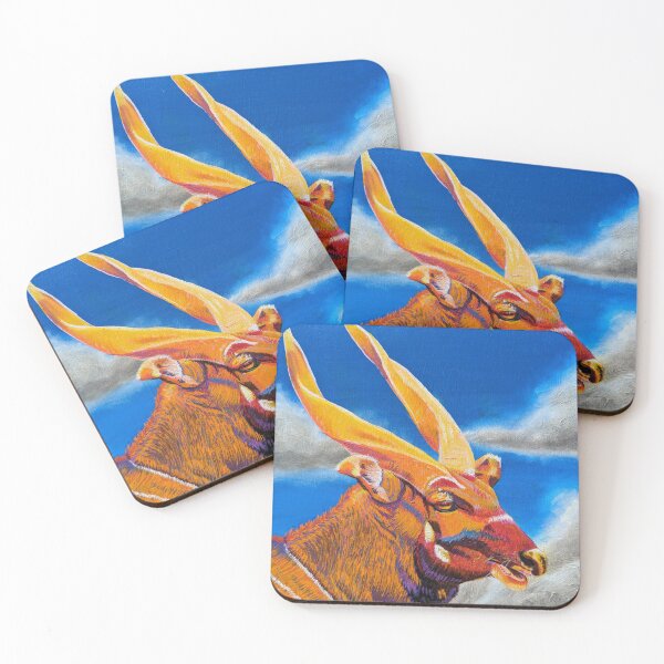 Item preview, Pop Art Colorful Bongo Antelope with clouds and blue sky background designed and sold by Dawn Pedersen.