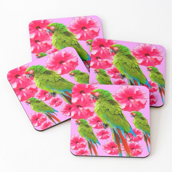 Item preview, TROPICAL GREEN MACAWS PINK HIBISCUS FLOWERS PINK ART designed and sold by sharlesart.