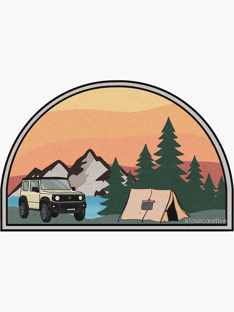 "Suzuki Jimny (Chiffon Ivory) Vintage Campsite" Sticker for Sale by