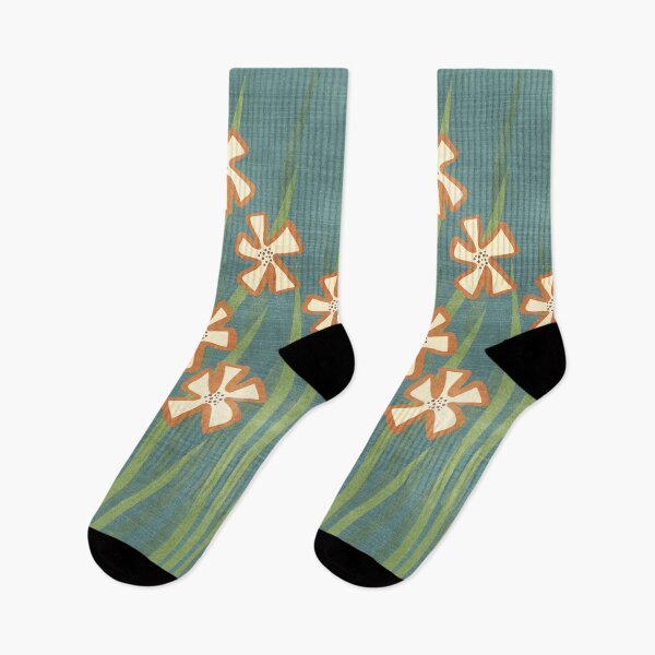 Item preview, Grass and Flowers Green Orange Cream designed and sold by FAROSSTUDIO.