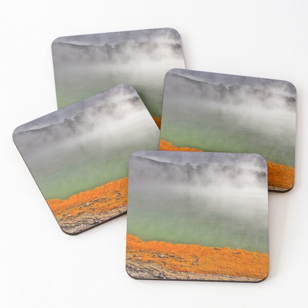 Item preview, Colorful Orange Lake Shoreline with Steam designed and sold by SafariByMarisa.