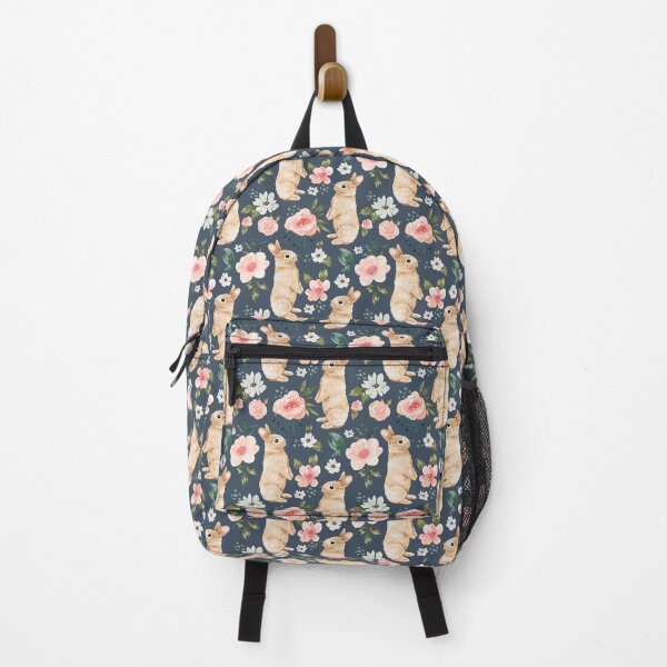 Vista previa del artículo con la obra «Conejito de acuarela floral en azul oscuro», diseñado y vendido por cateandrainn.