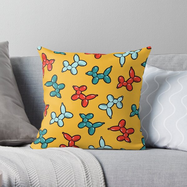 Balloon Animal Dogs Pattern in Yellow Throw Pillow