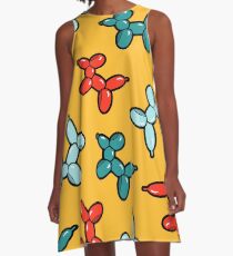 Balloon Animal Dogs Pattern in Yellow A-Line Dress