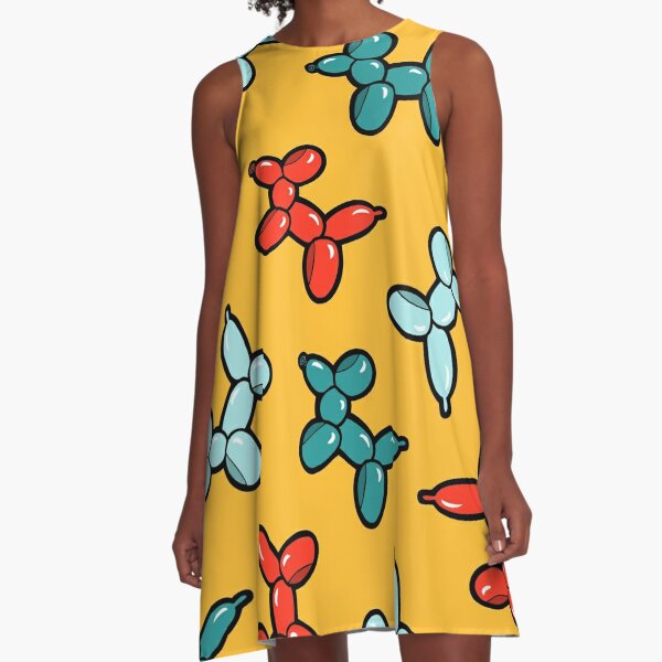 Balloon Animal Dogs Pattern in Yellow A-Line Dress
