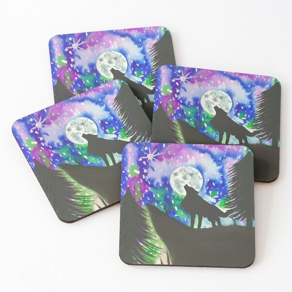 Item preview, Starry night sky, full moon and howling wolf  designed and sold by altairaleon.