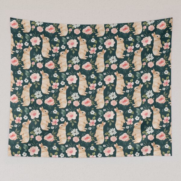 Item preview, Watercolor Bunny Floral on Emerald Green designed and sold by cateandrainn.