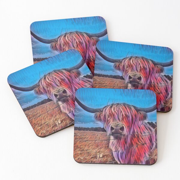 Item preview, Abstract Blue and Red Highland Cow Painting designed and sold by FarmsteadAcers.