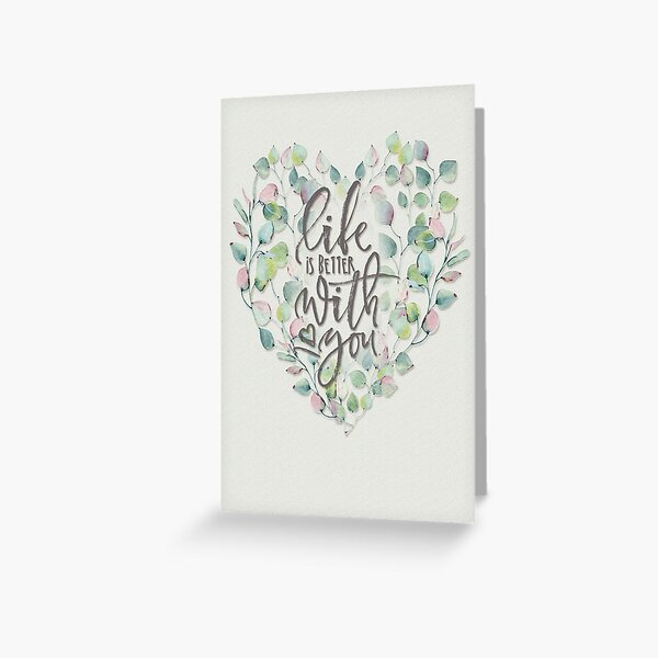 Romantic Word Art Pretty Leaf Heart Greeting Card
