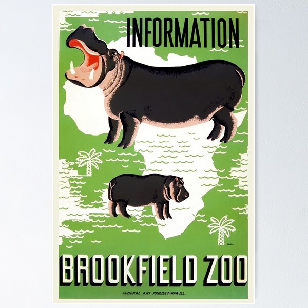Item preview, Restored WPA Poster Print for Brookfield Zoo, Illinois with Hippos designed and sold by Vintage Poster Supply Company.