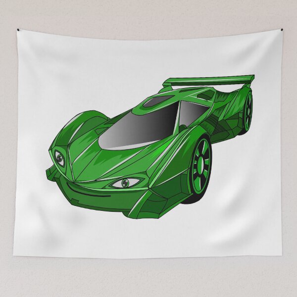 Item preview, Green sports car with airfoil illustration designed and sold by Misscartoon.