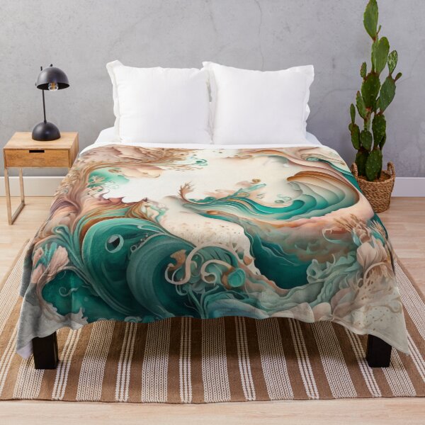 Item preview, Agate Stone Inspired Abstract, Teal and Rose Gold beauty designed and sold by Orianah.