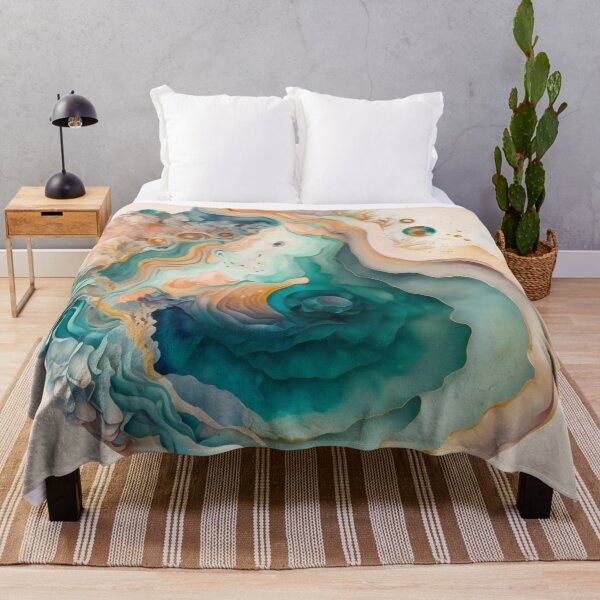 Item preview, Agate Stone Inspired Abstract, Teal and Rose Gold beauty designed and sold by Orianah.