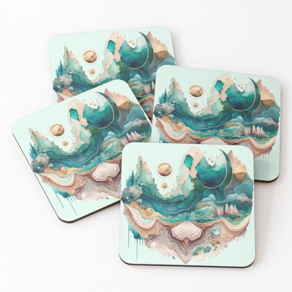Item preview, Agate Stone Inspired Abstract, Teal and Rose Gold beauty designed and sold by Orianah.