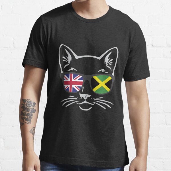 British And Jamaican Shirt Half British And Half Jamaican Flag Cat With Sunglasses T Shirt 2705