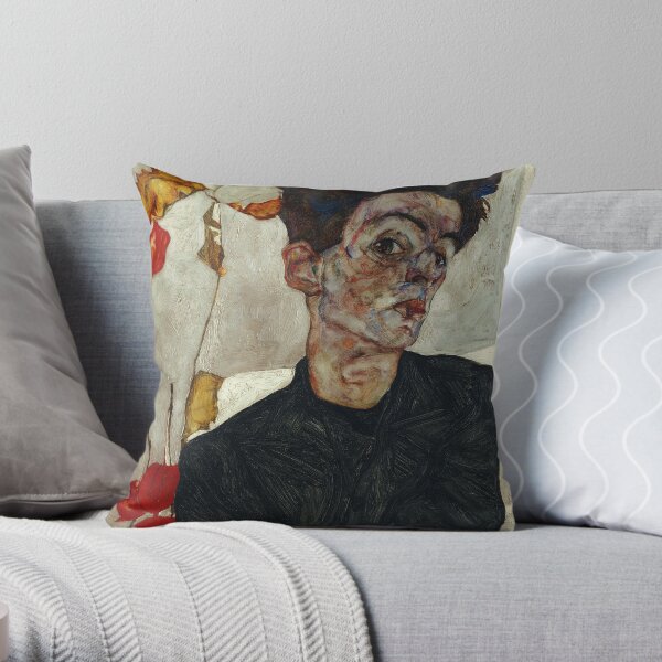 Artista Egon Schiele - autorretrato con la linterna china planta, arte Cojín