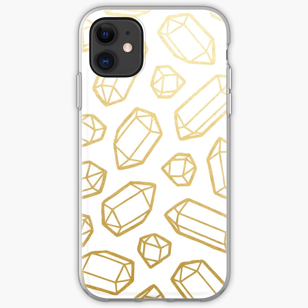 Gold and White Gemstone Pattern iPhone Soft Case