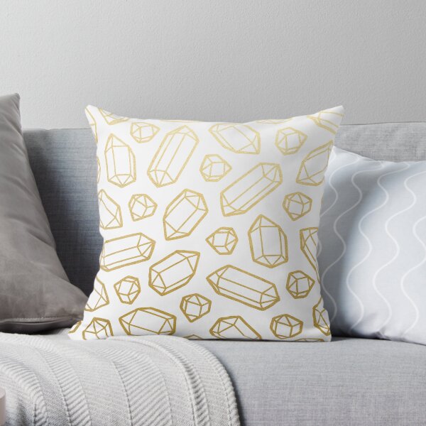 Gold and White Gemstone Pattern Throw Pillow