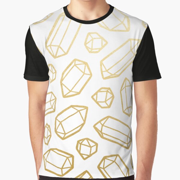 Gold and White Gemstone Pattern Graphic T-Shirt