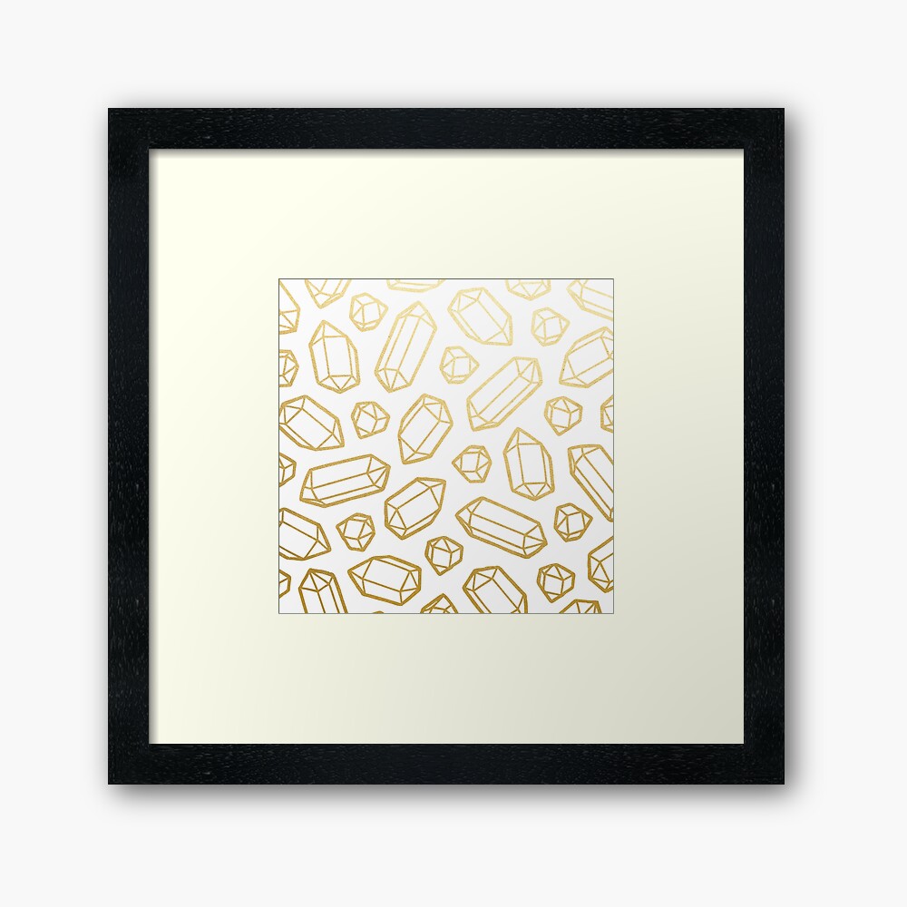 Gold and White Gemstone Pattern Framed Art Print