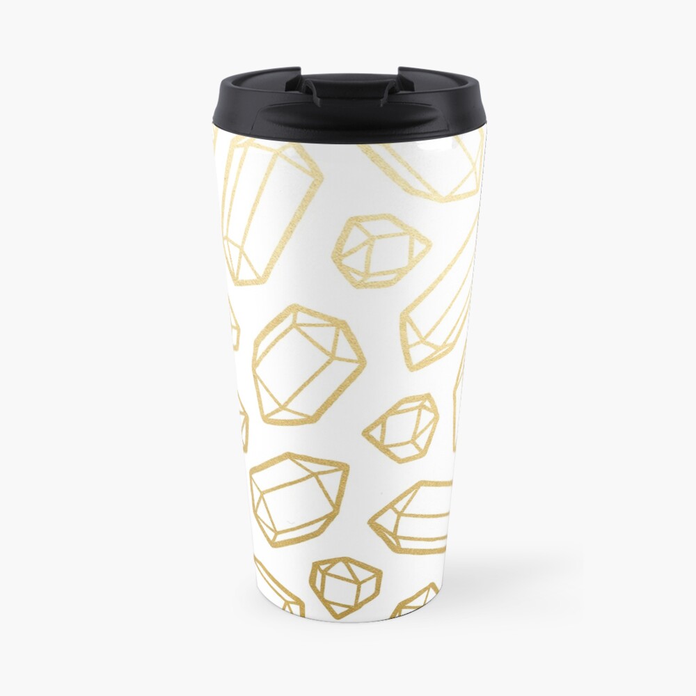 Gold and White Gemstone Pattern Travel Mug