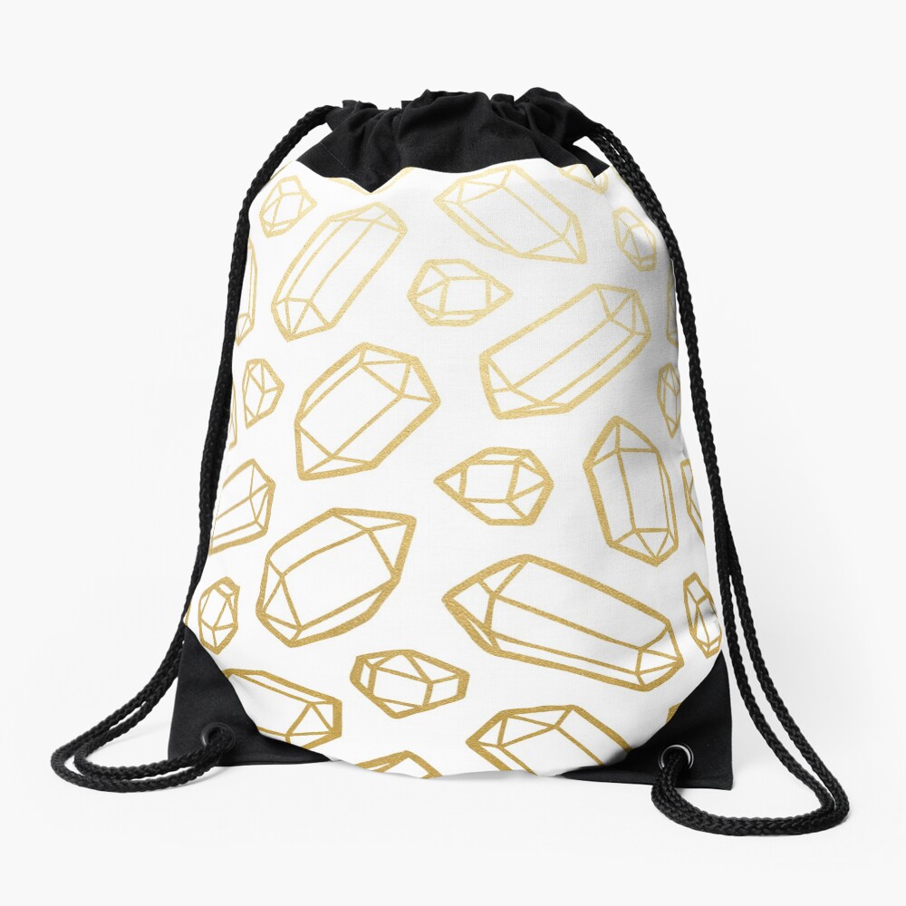 Gold and White Gemstone Pattern Drawstring Bag