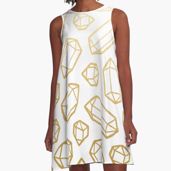 Gold and White Gemstone Pattern A-Line Dress