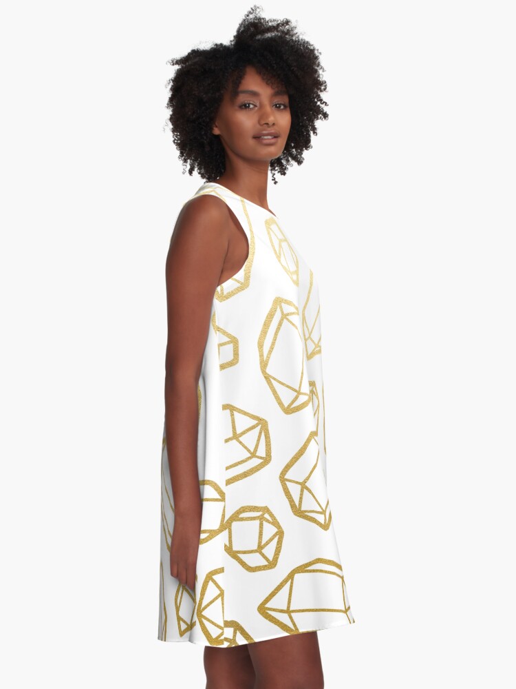 Alternate view of Gold and White Gemstone Pattern A-Line Dress