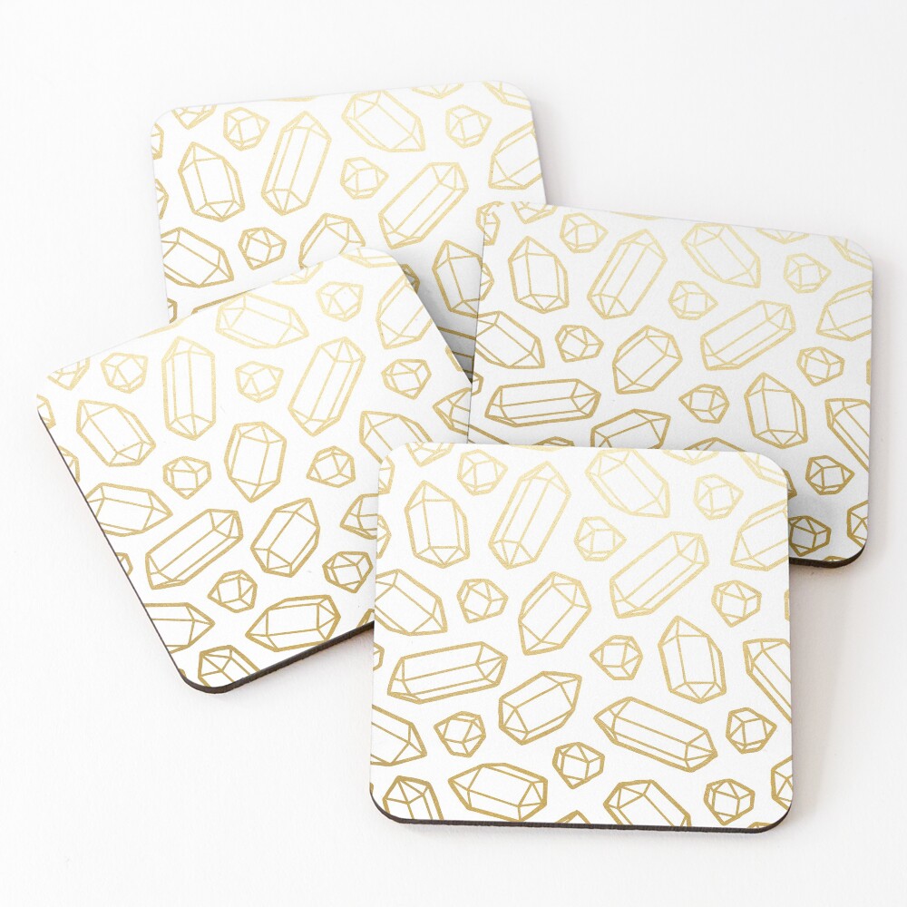 Gold and White Gemstone Pattern Coasters (Set of 4)