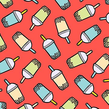 Artwork thumbnail, Bubble Tea Pattern in Red by evannave