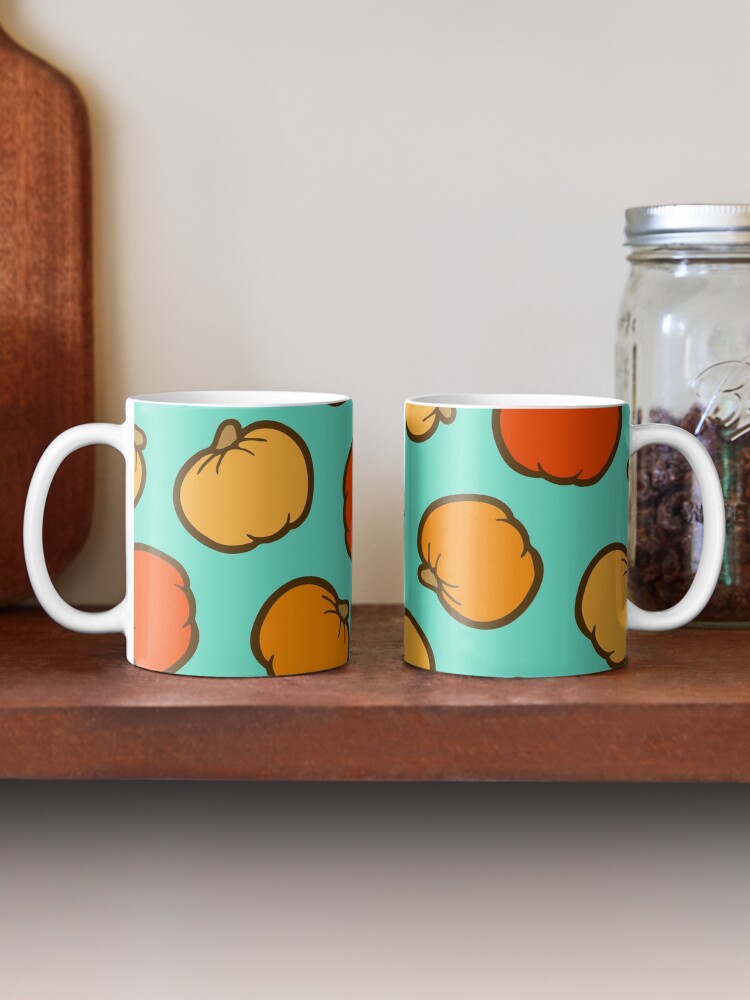 Alternate view of Autumn Pumpkin Pattern on Blue Coffee Mug