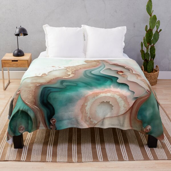 Item preview, Agate Stone Inspired Abstract, Teal and Rose Gold beauty designed and sold by Orianah.