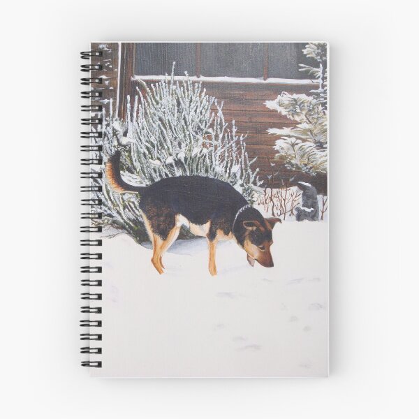 Item preview, Winter snow scene with cute black and tan dog  designed and sold by pollywolly.