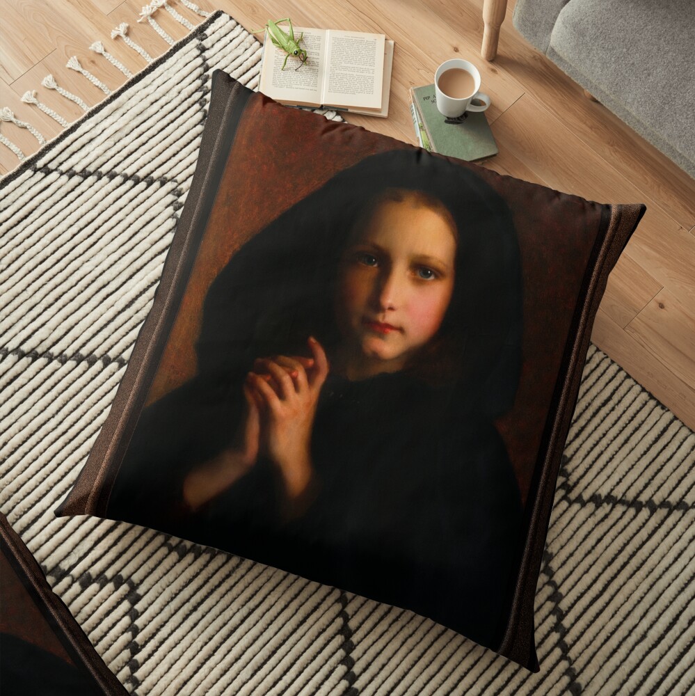 Femme Dans Un Manteau by Adolphe Piot - A Young Beauty In Black 3 Femme Dans Un Manteau by Adolphe Piot Old Masters Classical Fine Art Xzendor7 Remastered Reproduction Floor Pillow