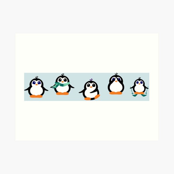 Cute Penguin Fun Cartoon Group Art Print