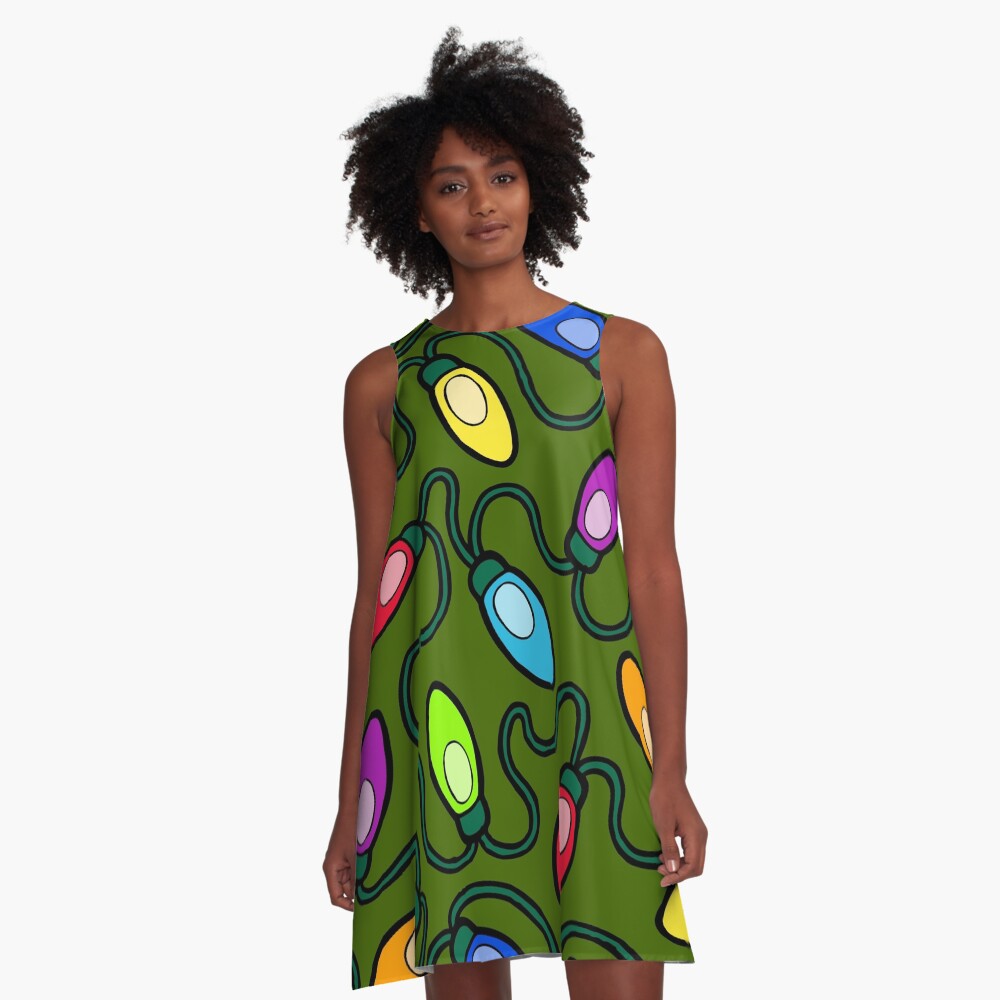 Chrismas Fairy Lights Pattern A-Line Dress