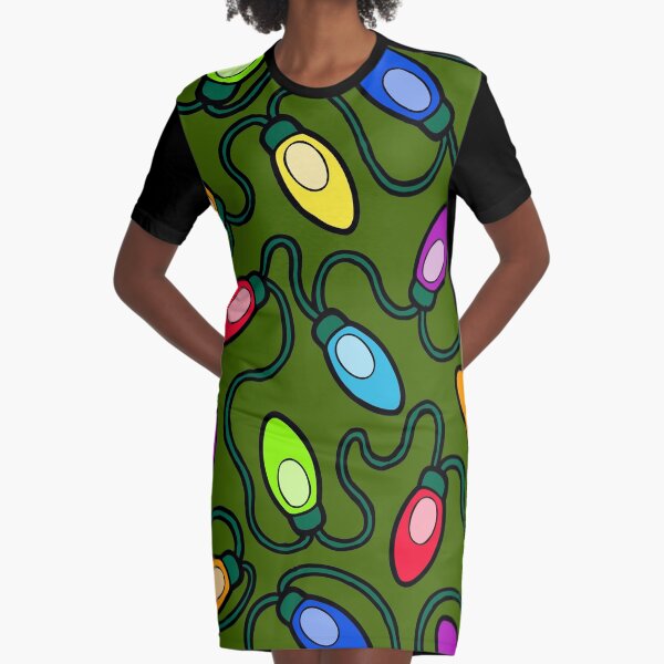 Chrismas Fairy Lights Pattern Graphic T-Shirt Dress