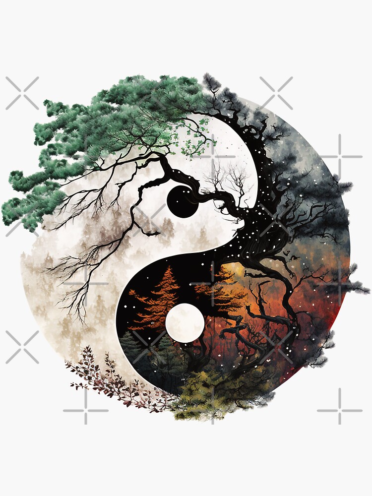 A yin yang symbol the a natural motif. | Sticker