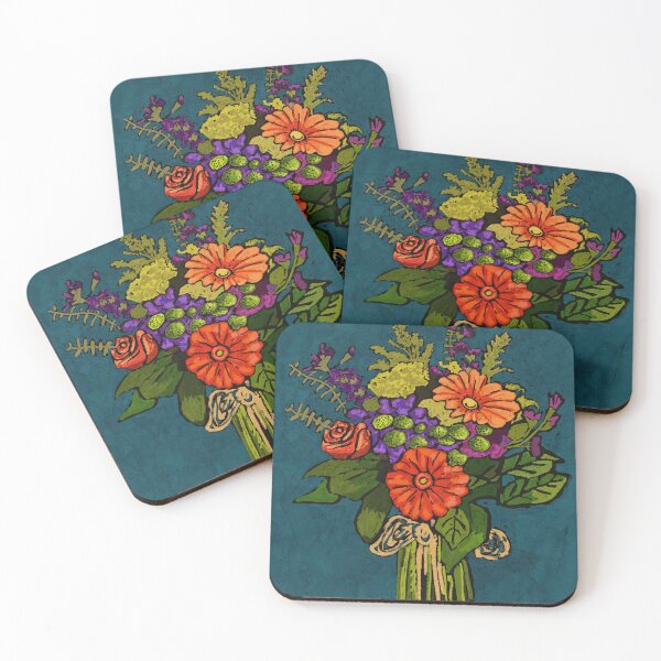 Item preview, Ramo de flores sobre fondo verde azulado designed and sold by The Cryptid Crone.