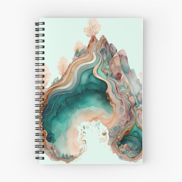 Item preview, Agate Stone Inspired Abstract, Teal and Rose Gold Landscape designed and sold by Orianah.
