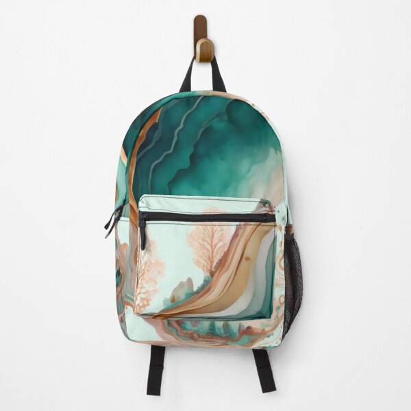 Item preview, Agate Stone Inspired Abstract, Teal and Rose Gold Landscape designed and sold by Orianah.