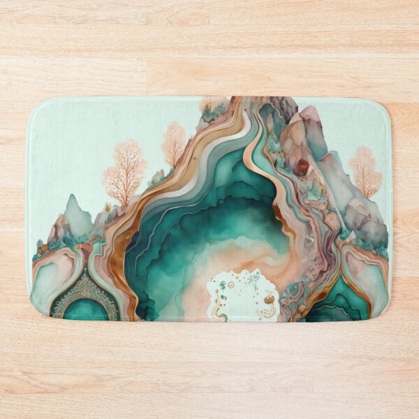 Item preview, Agate Stone Inspired Abstract, Teal and Rose Gold Landscape designed and sold by Orianah.