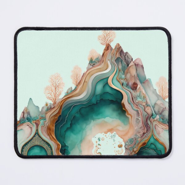 Item preview, Agate Stone Inspired Abstract, Teal and Rose Gold Landscape designed and sold by Orianah.