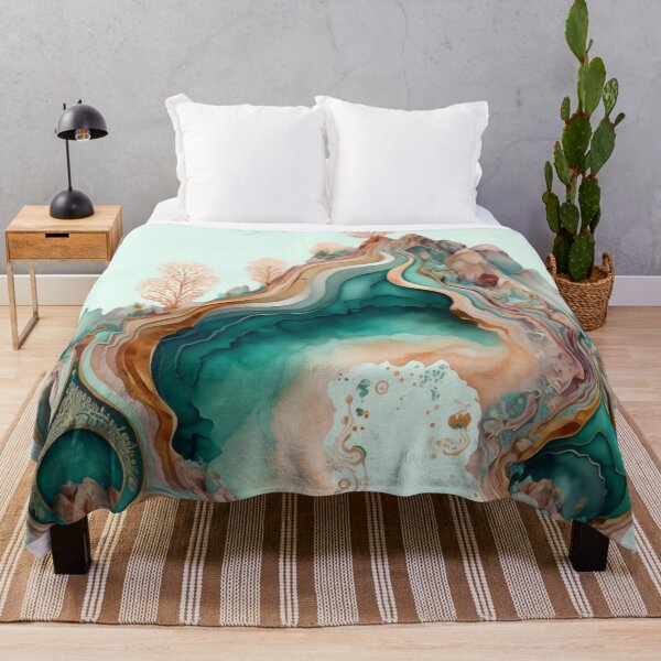 Item preview, Agate Stone Inspired Abstract, Teal and Rose Gold Landscape designed and sold by Orianah.
