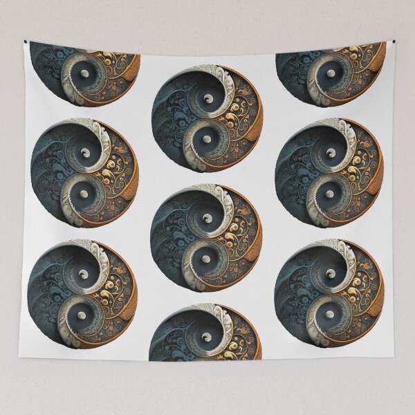 Item preview, Ying Yang Fibonacci Style Rainbow Colourful Gold Blue White designed and sold by RAGANADesign.