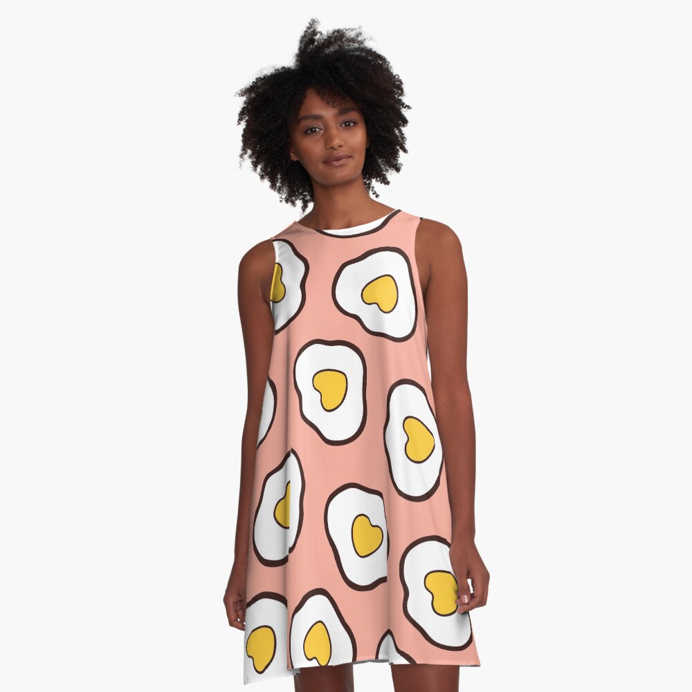 Love Hearts Fried Eggs Pattern A-Line Dress