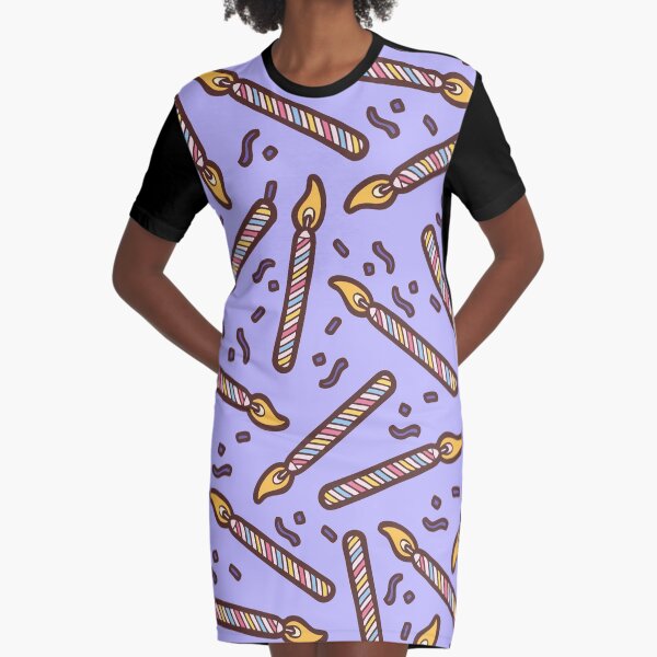 Celebration Candles Pattern Graphic T-Shirt Dress