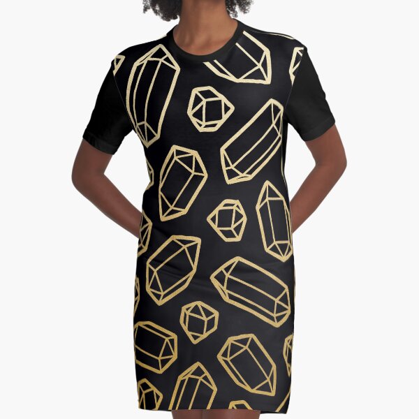 Gold and Black Gemstone Pattern Graphic T-Shirt Dress