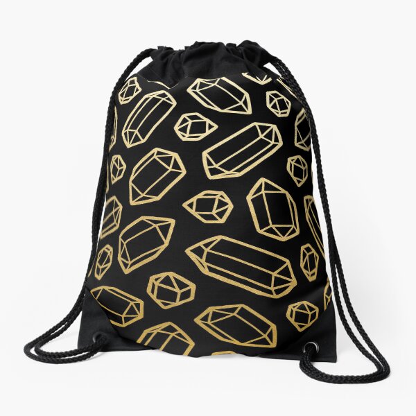 Gold and Black Gemstone Pattern Drawstring Bag