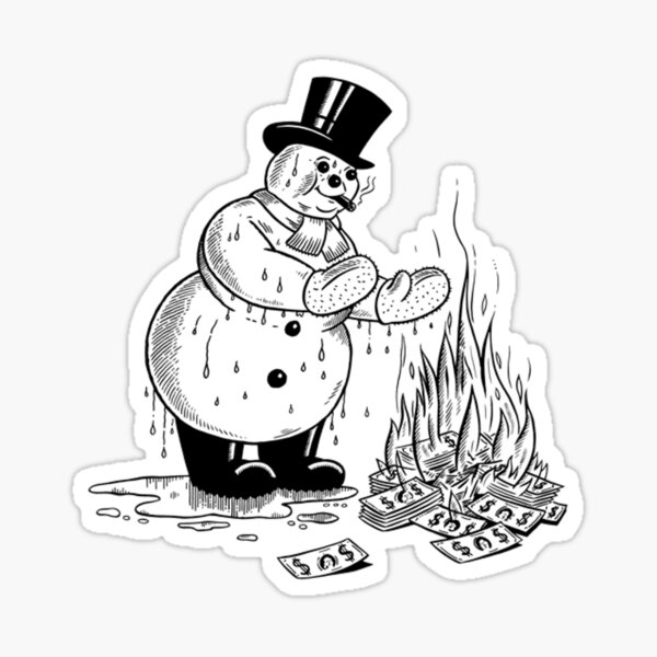 Item preview, Snowman Burning Money designed and sold by pigsnout.